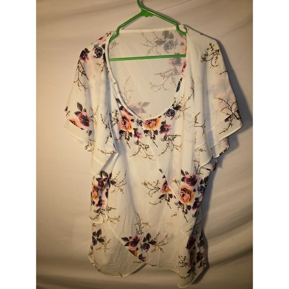 Beautiful Floral tunic Top Shirt Blouse White Womens Plus Size 3X Flowy Romantic - Picture 1 of 3